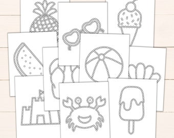 Summer Q-Tip Tracing Sheets - Printable Preschool Worksheets for Fine Motor Practice - Summer Q-Tip Painting Templates to Download & Print