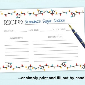 Printable Christmas Recipe Card Editable Recipe Card - Etsy Canada