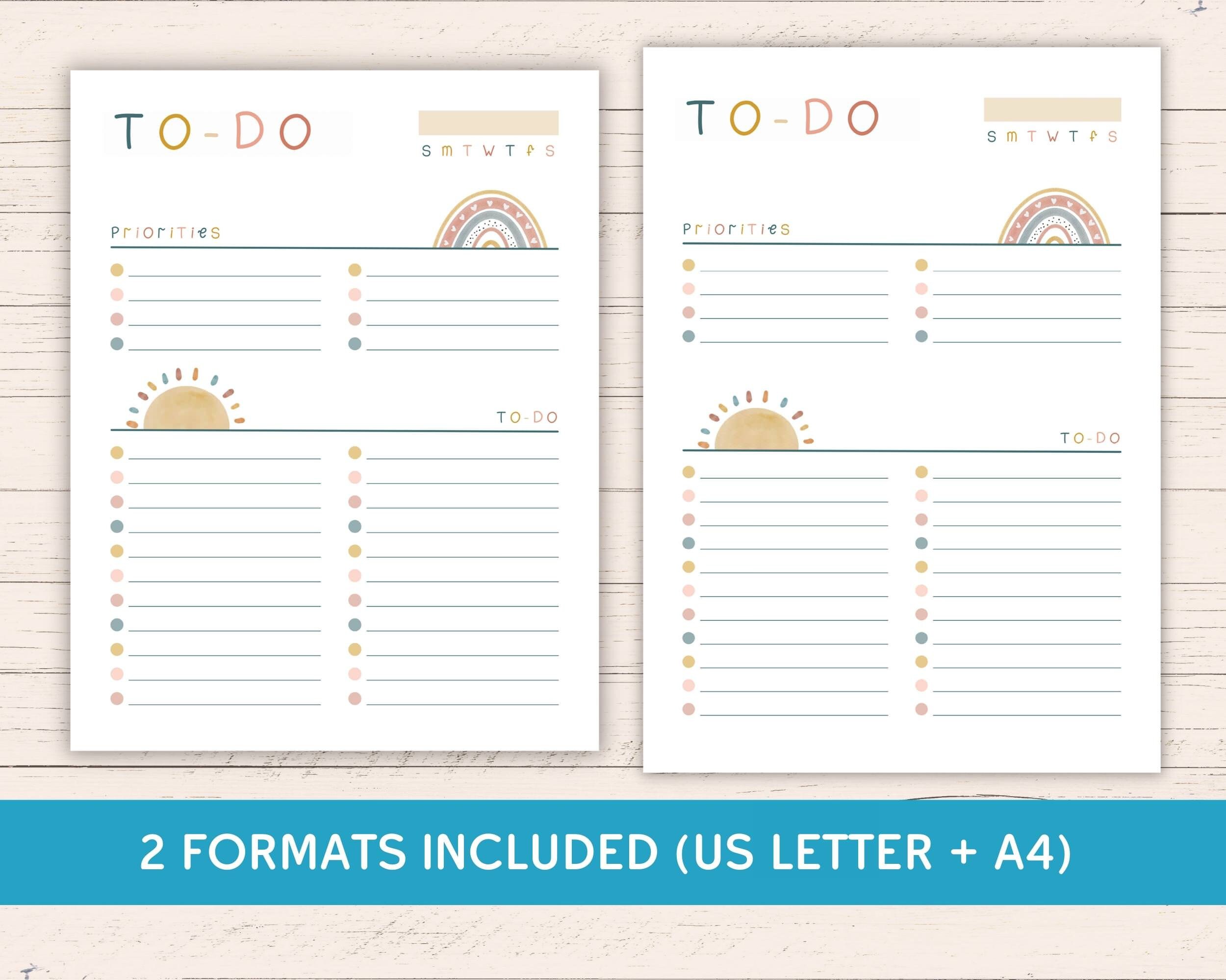 Printable Boho To-do List US Letter A4 Editable Instant - Etsy Canada