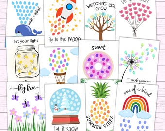 Fingerprint Art Bundle - 12 Designs - Daycare Thumbprint Art Templates - Printable Fingerprint Crafts for Preschool, Pre-K & Kindergarten