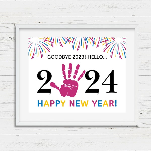 Happy New Year 2024 Handprint Art Template - New Years Handprint Keepsake Craft - New Years Toddler & Preschool Craft - Daycare Craft