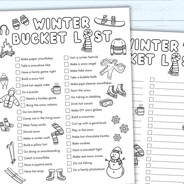Winter Bucket List Printable - Winter Activity Checklist - Kids' Winter Coloring Activity To-Do List - Fillable PDF - Editable Bucket List