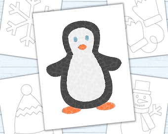 Winter Torn Paper Craft - Cut & Paste Activity for Toddlers, Pre-K, Preschool and Kindergarten -  Fine Motor Craft Template for Kids