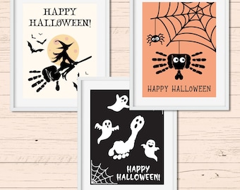 Halloween Handprint & Footprint Craft Bundle - Handprint Art Kit for Kids - Handprint Keepsake Art Templates - Preschool Halloween Craft