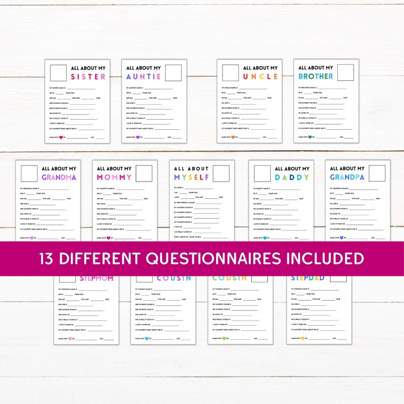 Printable All About My Family Questionnaires Instant Download Personalized Gift All About Me, My Daddy My Mommy and More image 3