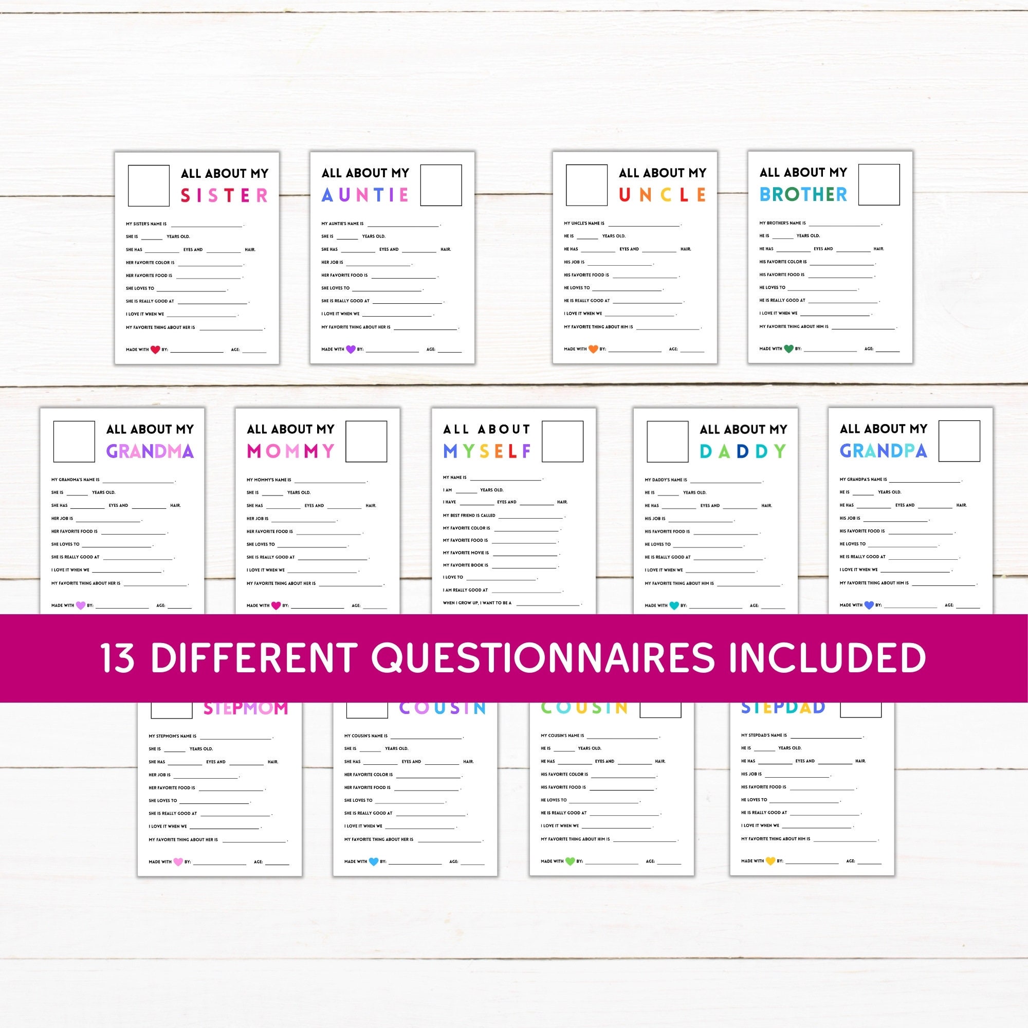 Printable "all About My Family" Questionnaires - Instant Download ...