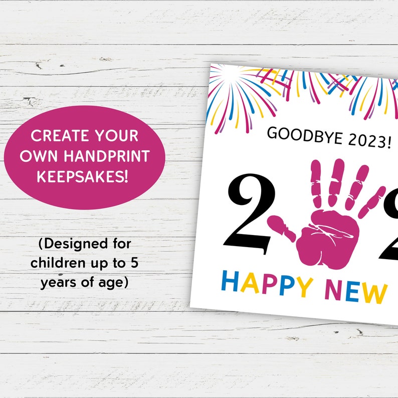 Happy New Year 2024 Handprint Art Template New Years Handprint Keepsake