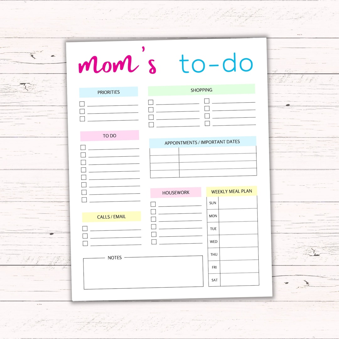 Printable Mom To-do List - US Letter + A4 - Editable Instant Download - Blank Fillable PDF ...