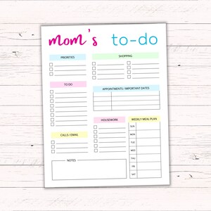 Lista de tareas pendientes para mamá imprimible - Carta de EE. UU. + A4 - Descarga instantánea editable - PDF rellenable en blanco - Organizador diario digital para la productividad