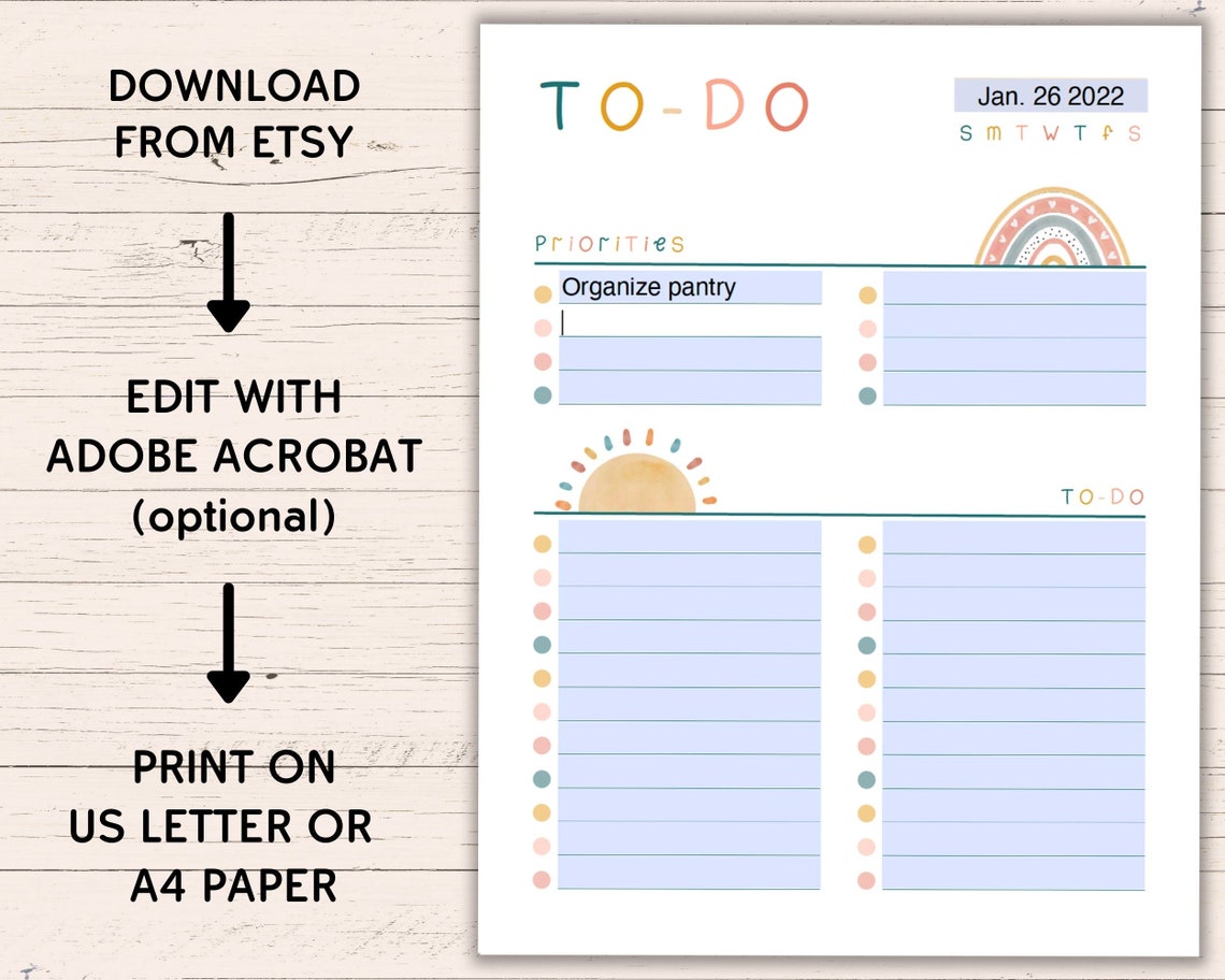 Printable Boho To-do List US Letter A4 Editable Instant - Etsy