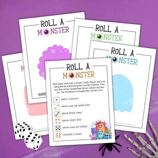 Roll a Monster Game - Printable Halloween Game - Halloween Activity for Kids & Adults - Halloween Dice Game - Printable Party Game