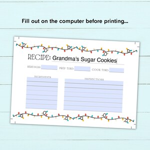 Printable Christmas Recipe Card - Editable Recipe Card Template - 4x6 ...