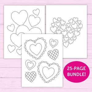 25 páginas para colorear de corazones - Descarga instantánea de PDF - Actividad del día de San Valentín para niños - Páginas para colorear imprimibles - Preescolar y jardín de infantes