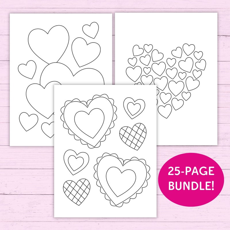 Printable Hearts Coloring Pictures Etsy