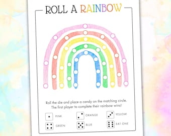 Roll a Rainbow Game - St Patrick's Day Candy Dice Game - Classroom St Patty's Party Activity - Printable St Patty's Day Game for Kids