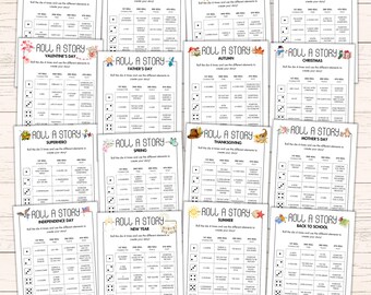 Seasonal Roll a Story Bundle - Creative Writing Prompt Activity - Printable Story Dice Game - Literacy Activity - Holiday Writing Challenge