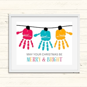 Christmas Lights Handprint Art Template - Printable Handprint Craft - Christmas Craft for Kids - Mewry and Bright - Daycare Keepsake Craft