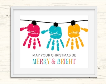 Christmas Lights Handprint Art Template - Printable Handprint Craft - Christmas Craft for Kids - Mewry and Bright - Daycare Keepsake Craft