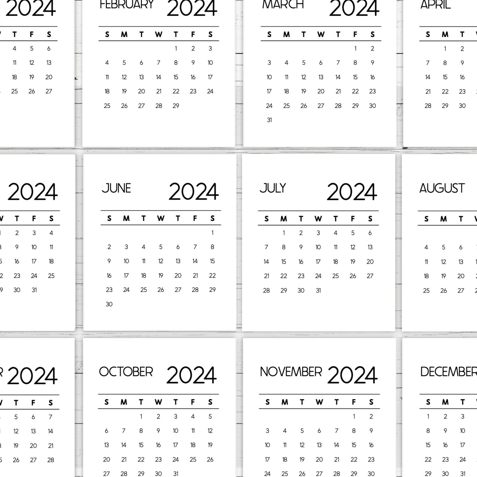 2024 Desk Calendar Printable Monthly Yearly Mini Calendar 6 per Page