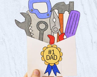 Father's Day Tool Box Card - Foldable Keepsake Card - Printable Tool Belt Craft - Father's Day Cut & Paste Craft - PDF Coloring Card