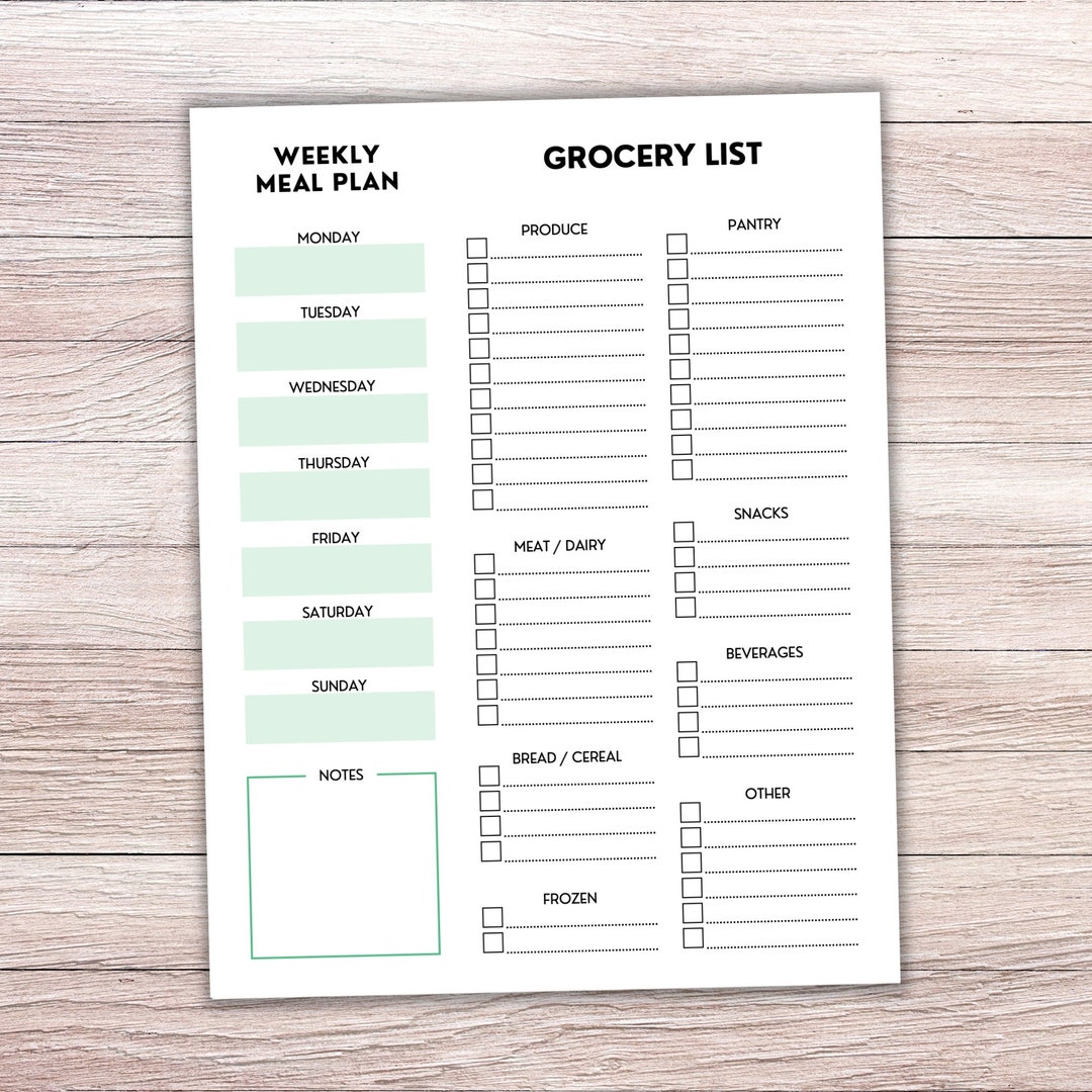 Printable Grocery List Menu Combo US Letter A4 Editable Instant ...