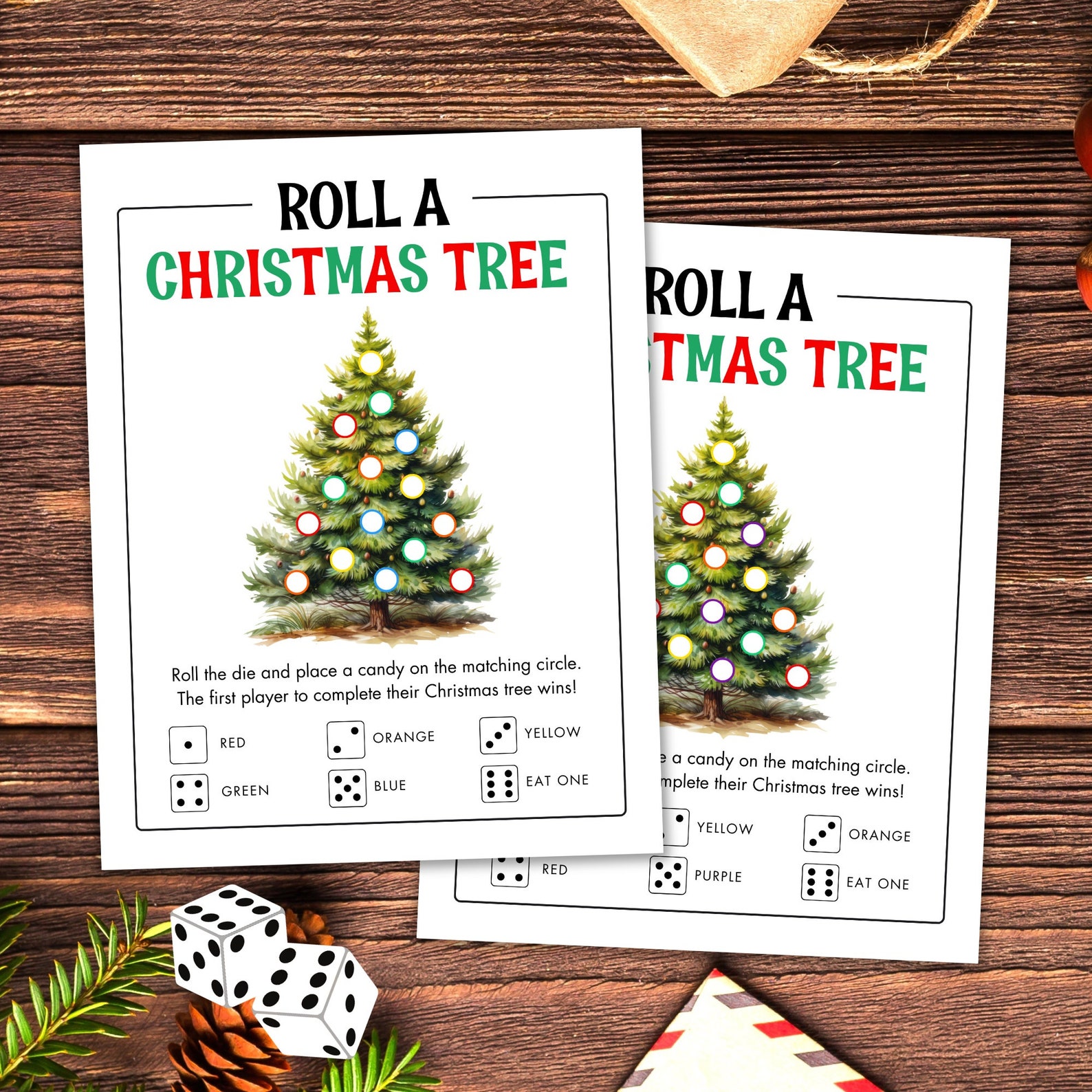 Roll a Christmas Tree Game Printable Holiday Game Christmas Activity for Kids & Adults Christmas