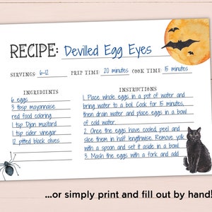 Printable Halloween Recipe Card Bundle Editable Recipe Card - Etsy