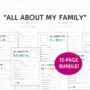 Printable All About My Family Questionnaires Instant Download Personalized Gift All About Me, My Daddy My Mommy and More image 1