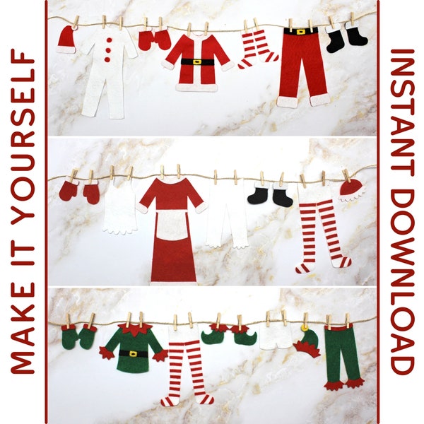 Printable Templates for Santa's Clothesline, Mrs Claus Clothesline & Santa's Elf Clothesline - PDF Instant Download for DIY Christmas Crafts