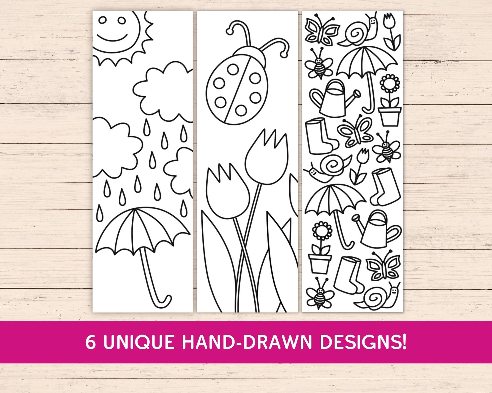 Printable Spring Coloring Bookmarks Set of 6 PDF Instant Etsy Canada