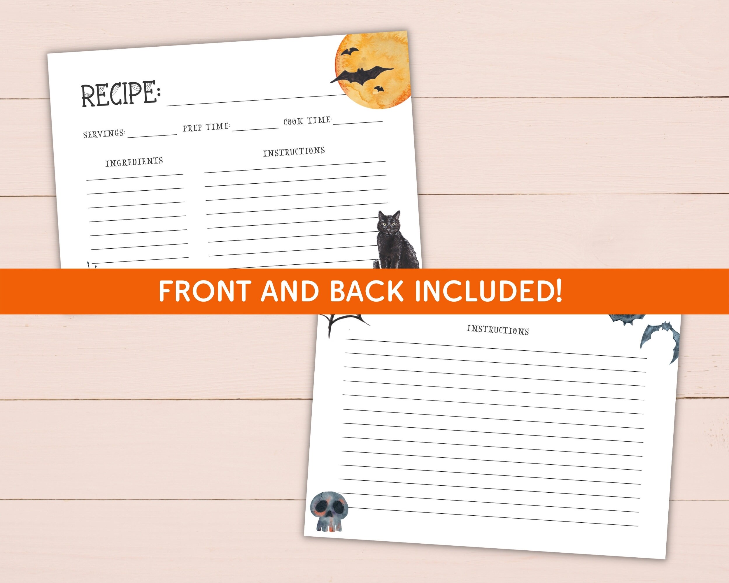Printable Halloween Recipe Card Bundle Editable Recipe Card Template ...