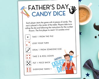 Printable Father's Day Candy Dice Game - Family Activity - Father's Day Party Game - Pass the Candy Game - Father's Day Candy Game