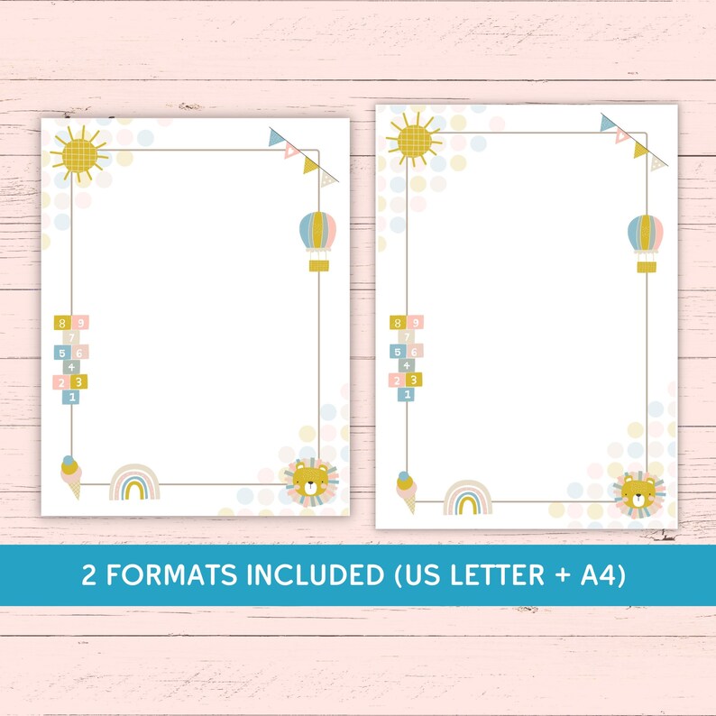 Cute Printable Baby Stationery - Digital Note Paper - Instant Download PDF + JPG (A4 + US Letter ...