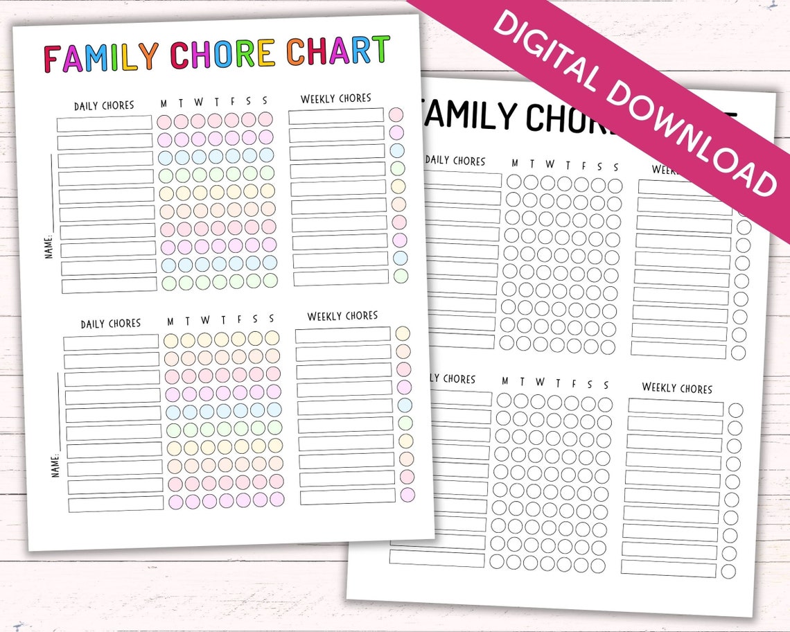 Printable Family Chore Chart Editable Chore Chart for - Etsy