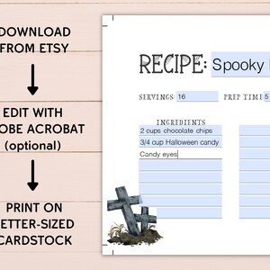 Printable Halloween Recipe Card Bundle Editable Recipe Card - Etsy