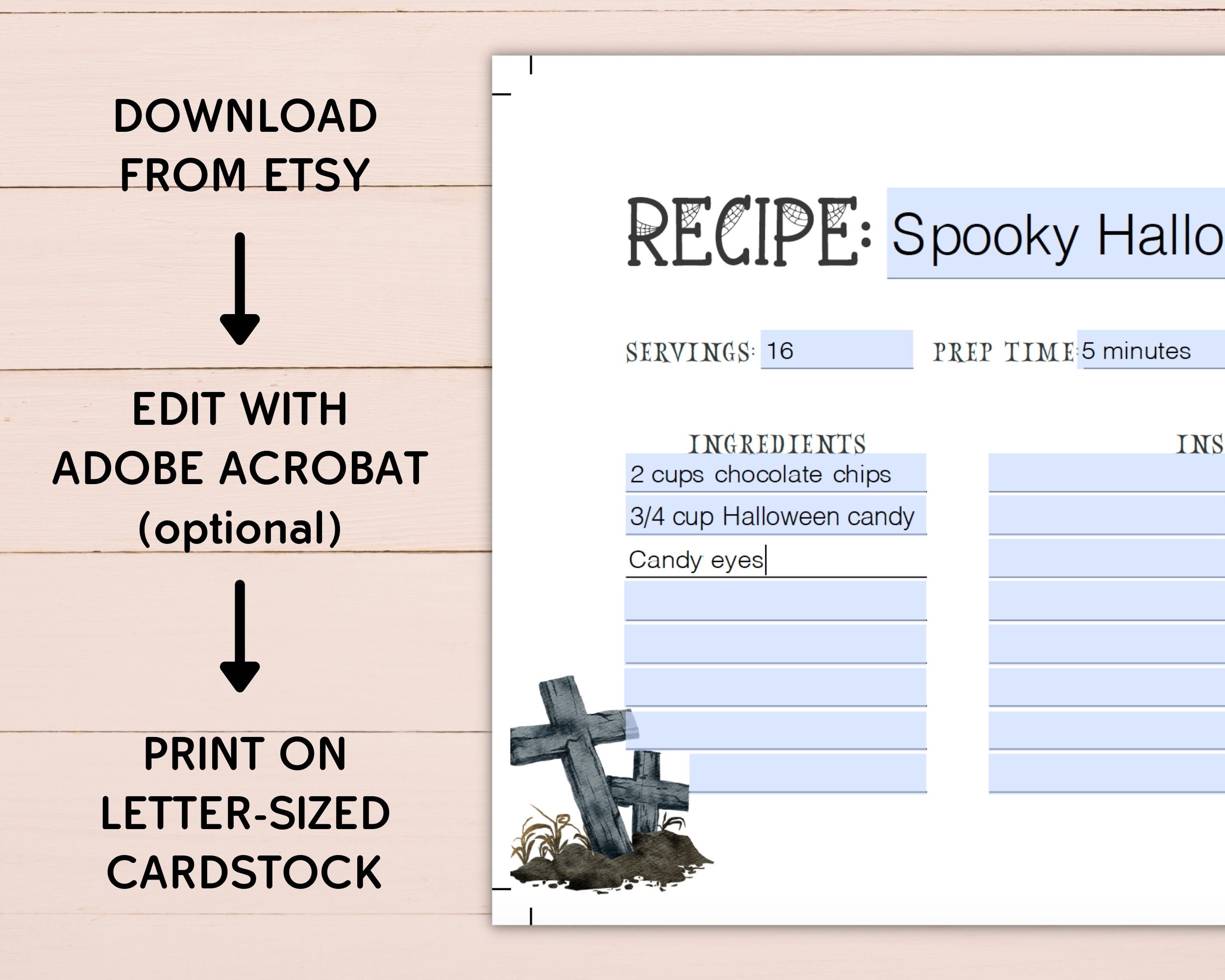 Printable Halloween Recipe Card Bundle Editable Recipe Card Template ...
