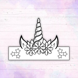 Corona de papel de unicornio imprimible - Manualidad para colorear para niños - Plantilla de corona de cumpleaños de unicornio - Disfraz para hacer uno mismo - Sombrero de papel de recuerdo para fiesta de princesa unicornio