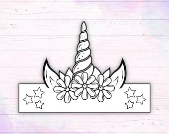 Couronne en papier licorne imprimable - enfants à colorier - modèle de couronne d'anniversaire licorne - déguisement DIY - faveur de chapeau de fête en papier licorne princesse
