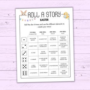 Pasen Rol een verhaal - Creatief schrijven prompt activiteit - afdrukbaar verhaal dobbelspel - alfabetiseringsactiviteit - rol een verhaal - schrijfuitdaging