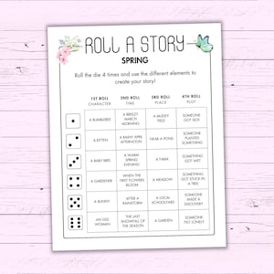 Spring Roll a Story - Kreatives Schreiben, druckbares Würfelspiel - Kreatives Schreiben, Alphabetisierungsspiel - Kreatives Schreiben