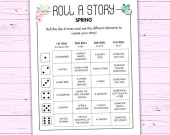 Spring Roll a Story - Creative Writing Prompt Activity - Printable Story Dice Game - Literacy Activity - Roll a Story - Writing Challenge