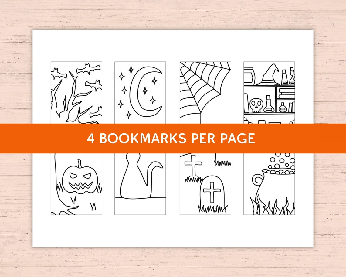 Printable Halloween Coloring Bookmarks Set of 8 PDF - Etsy