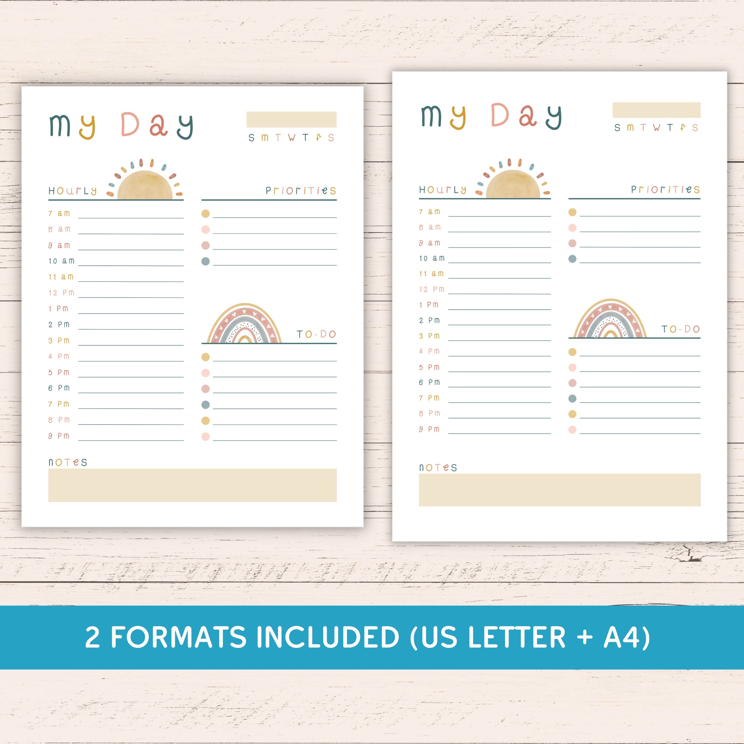Printable Boho Daily Planner - US Letter + A4 - Editable Instant ...