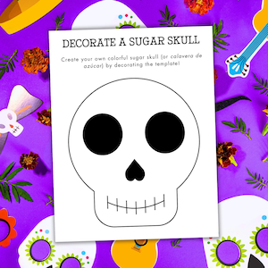 Máscara del Día de Muertos Imprimible - Artesanía del Día de Los Muertos - Decorar una Calavera de Azúcar - Artesanía de Máscara de Calavera - Actividad del Día de Los Muertos