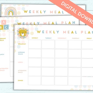 Cute Printable Weekly & Monthly Menu for Kids Blank Fillable PDF ...