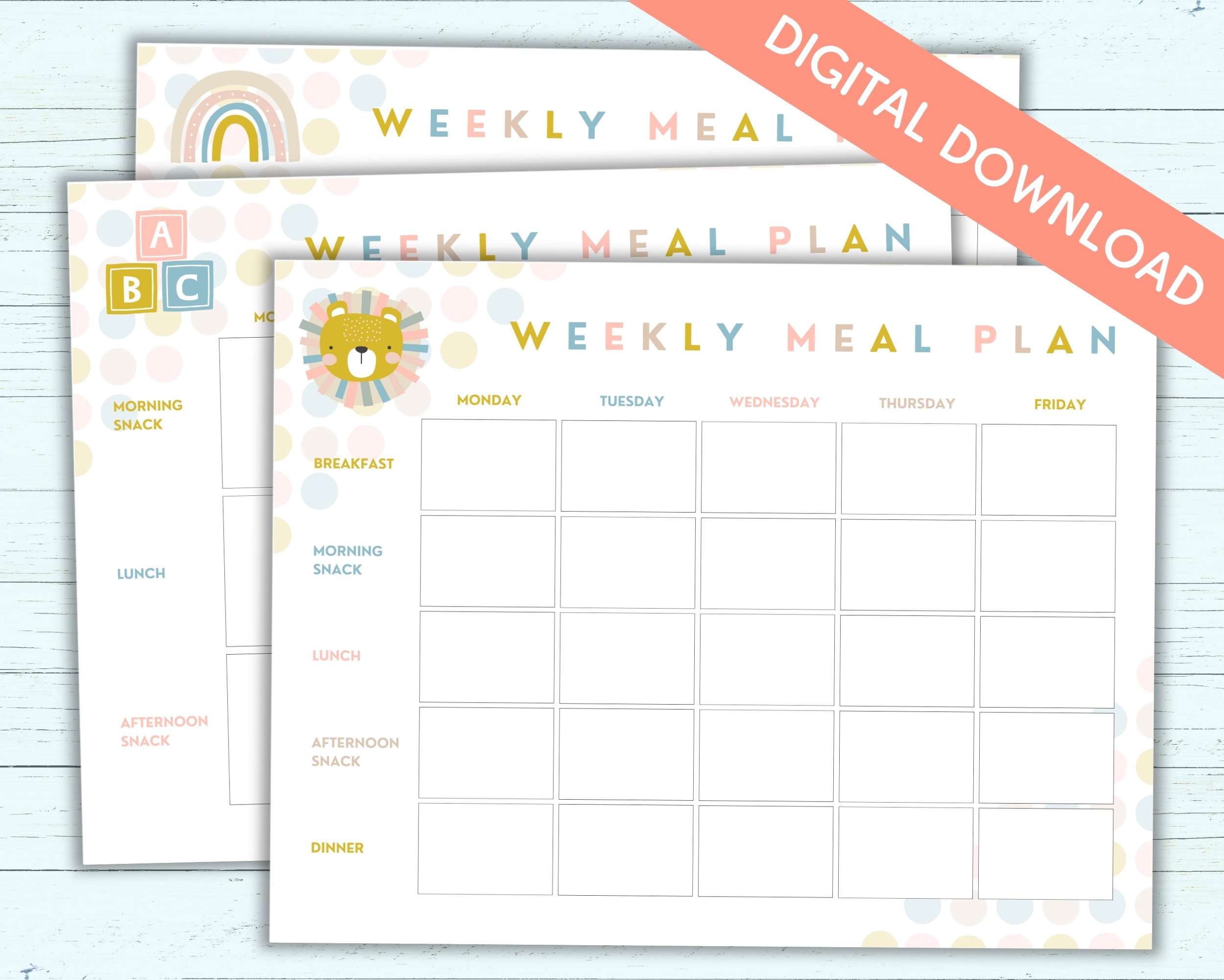 Cute Printable Weekly & Monthly Menu for Kids Blank Fillable PDF ...