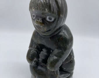 Inuit Eskimo Soapstone Carved Figure or Hunter with Seal or Sea Lion