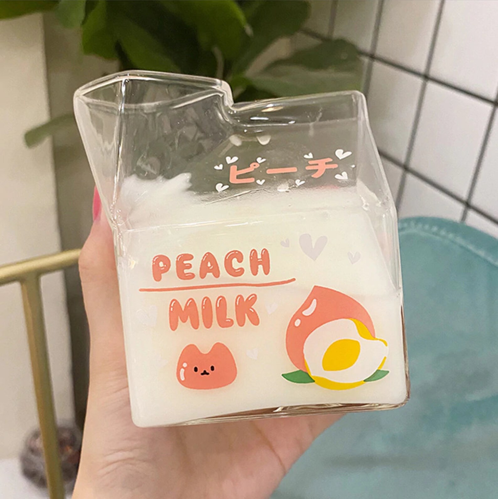 Cute Kawaii Glass Milk Carton Cup Strawberry Peach Banana Etsy