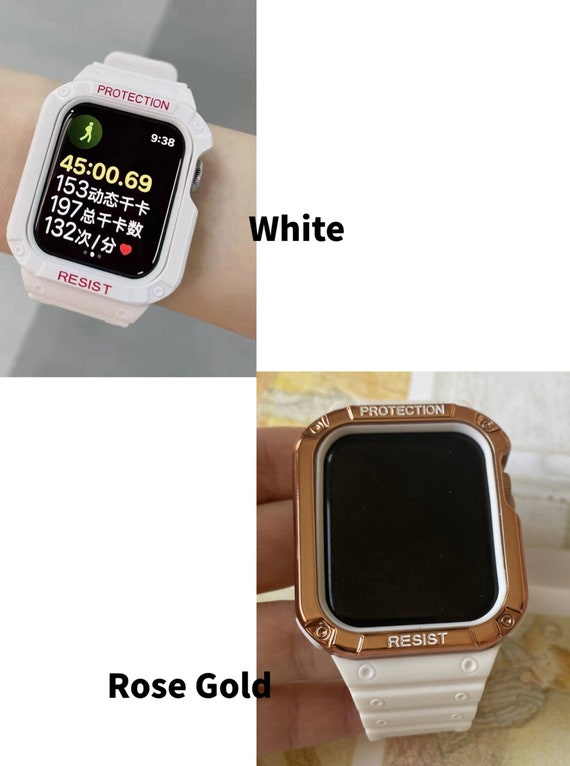 Silicone Rose Gold Apple Watch Bands With Case White Iwatch | Etsy