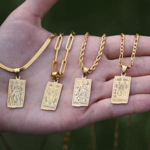 18K Gold gefüllte Tarot Gold Halskette, Sternzeichen Tarot Karte Halskette, Geburtstagsgeschenk für sie